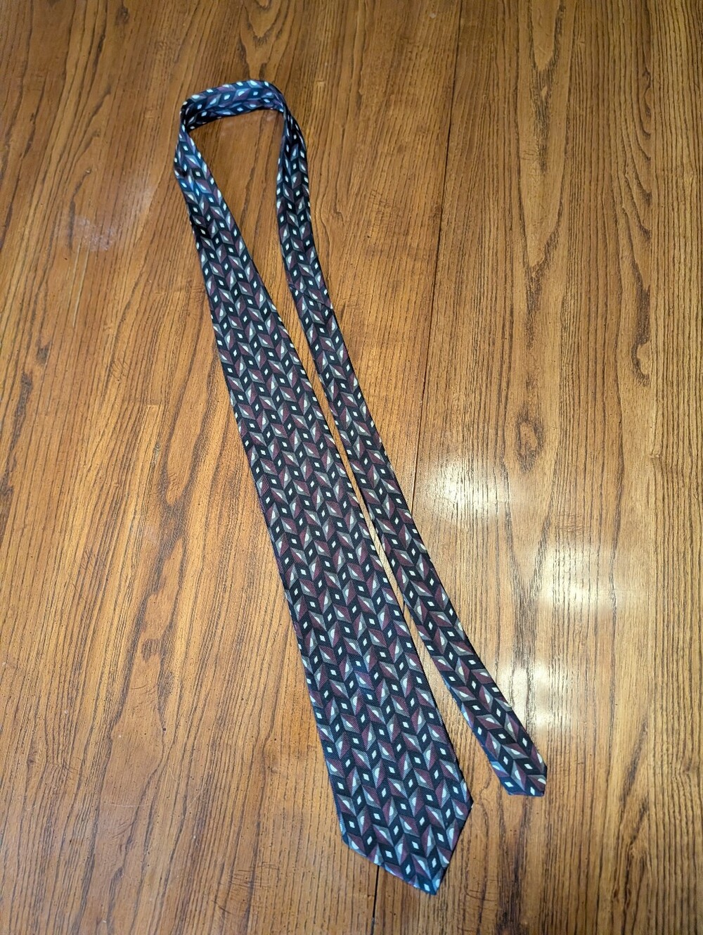 John Clarendon Silk Tie - Geometric Print - Made in USA - 100% Silk